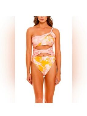 Agua bendita One-Shoulder Pink & Yellow Floral One-Piece Swimsuit